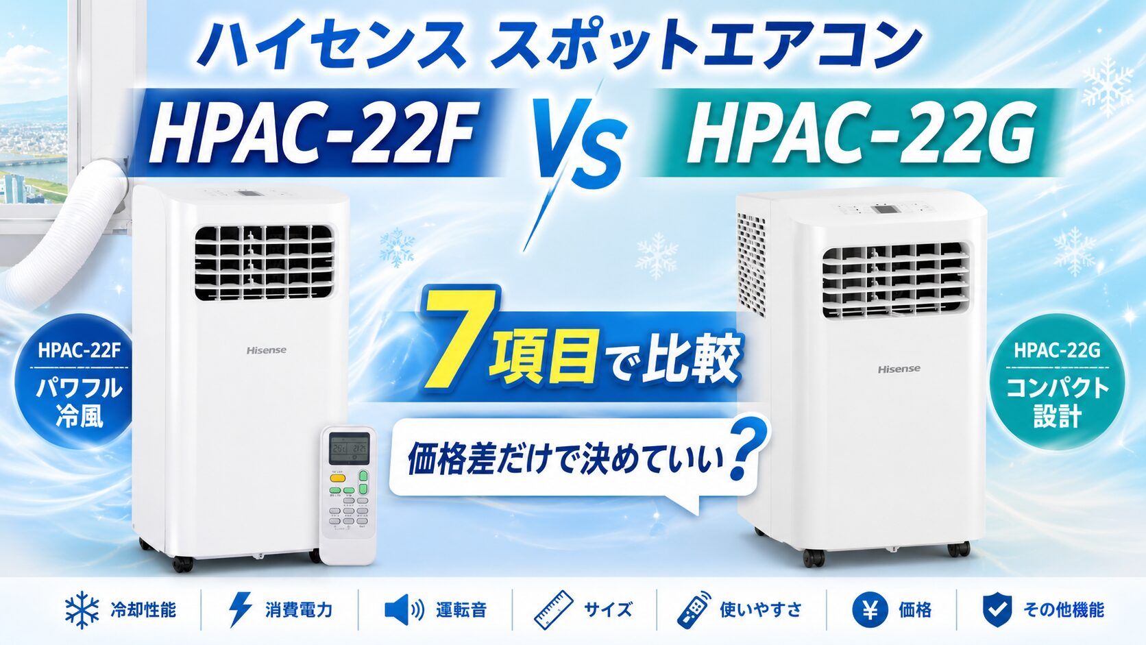 HPAC-22FとHPAC-22Gを7項目で比較！ハイセンススポットエアコンの違いは？